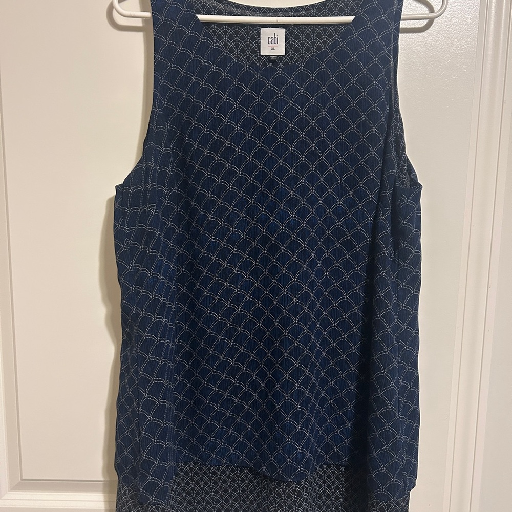 CAbi Navy and White Patterned Tank Top